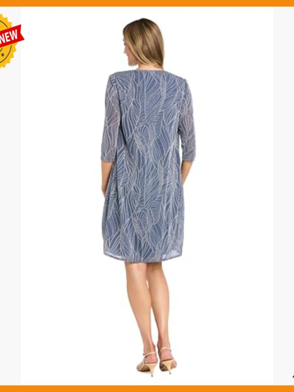 Metallic Jacquard Knit Jacket Dress Set with Necklace - Mother of Bride - Picture 5 of 7